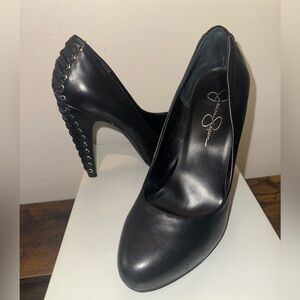 Jessica Simpson Black Heels with leather lace back Detail